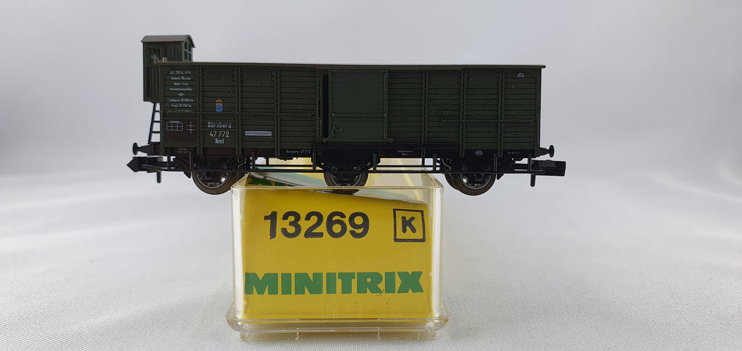 Minitrix 13269 K.Bay.Sts.B ged. Güterwagen mit Bremserhaus 3-achsig OVP (DG305)
