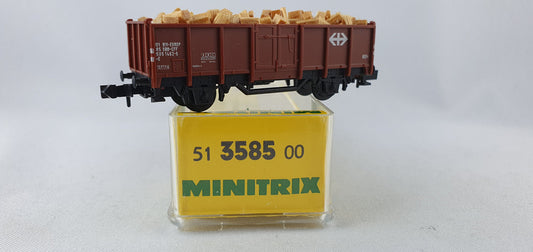 Minitrix 51 3585 00 SBB offener Güterwagen mit Logo und Ladung OVP (DG523)