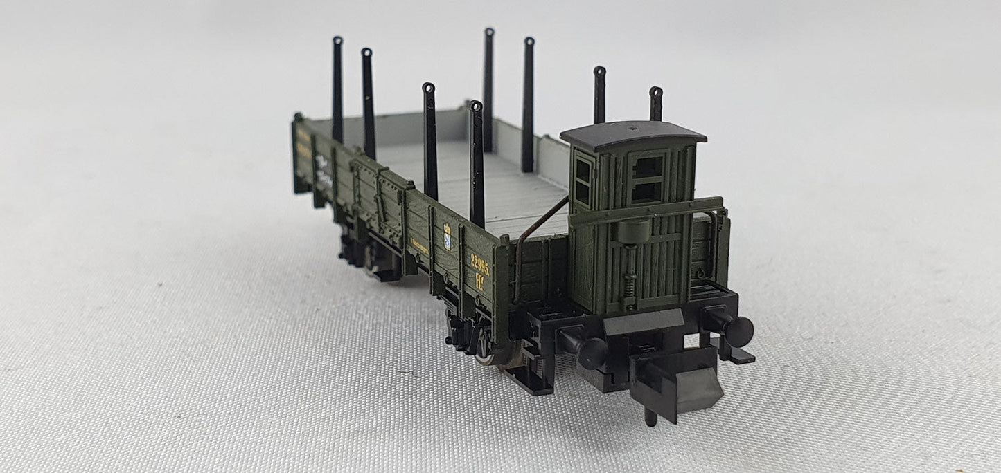 Minitrix 13233 K.Bay.Sts.B Niederbordwagen mit Bremserhaus OVP (DG302)