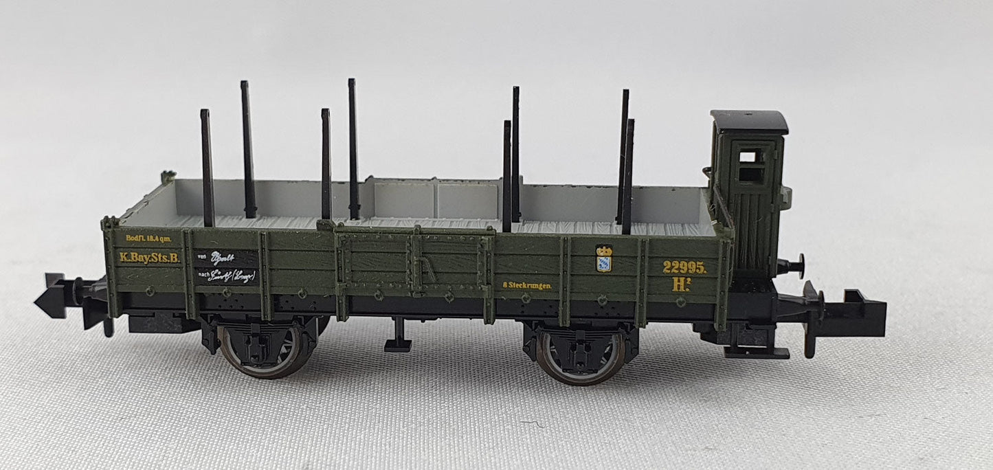 Minitrix 13233 K.Bay.Sts.B Niederbordwagen mit Bremserhaus OVP (DG302)