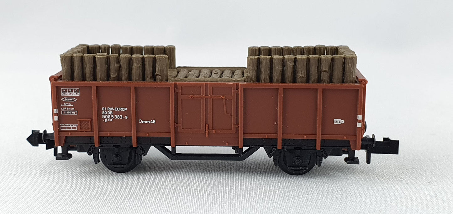 Minitrix 51 3265 00 DB off. Güterwagen beladen mit Grubenholz OVP (WG17)