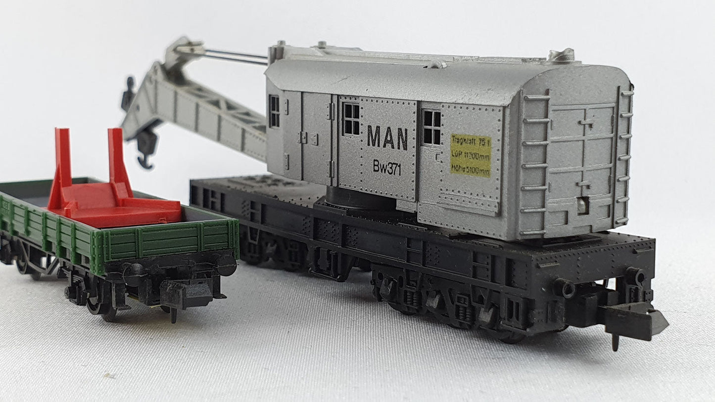 Arnold 0465 DB Kranwagen Set Dampfkran und Aufliegerwagen OVP (DG131)