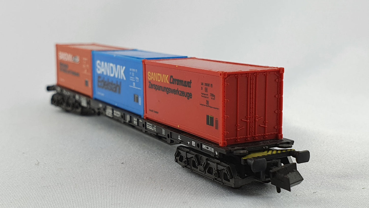 Minitrix 51 3507 00 DB Container Tragewagen "Sandvik" OVP (DG119)