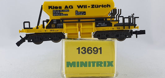 Minitrix 13691 SBB Selbstentladewagen gelb "Kies AG Wil-Zürich" 4-achsig OVP (DG527)